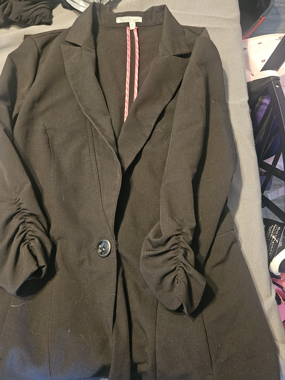 Charlotte Russe Black Ruched-Sleeve Blazer